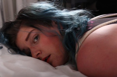 Brunette fatty ends up cleave gagged while hogtied on a bed in a dress 95767699