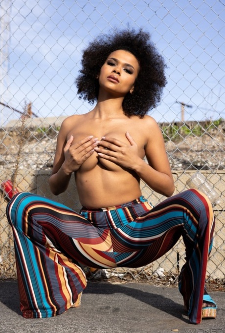 Ebony teen Alina Ali sports big hair while having sex in crotchless pantyhose 49184268