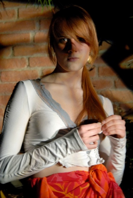 Natural redhead Lina plays with her ponytail while exposing her upskirt undies 46952461