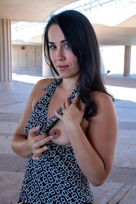 Dark haired amateur Alex masturbates with a vibrator on a patio chair 98860285